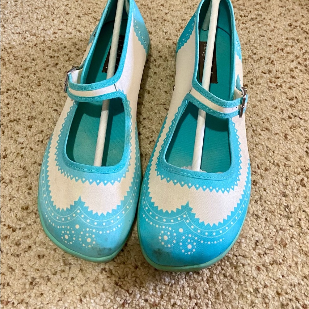 Turquoise and White Mary Jane Shoes